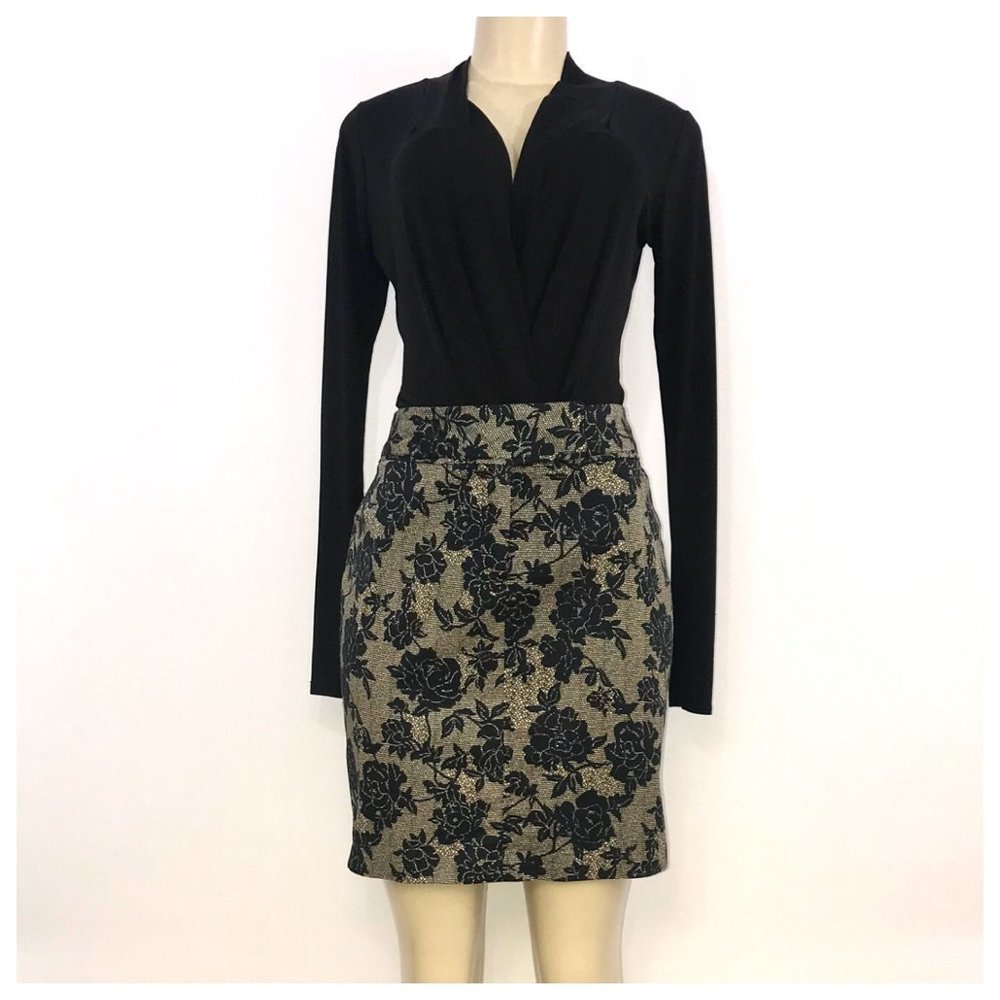 Black & Gold Floral Pencil Skirt Size 8